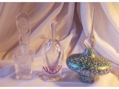 3 Art Glass Perfume Bottles